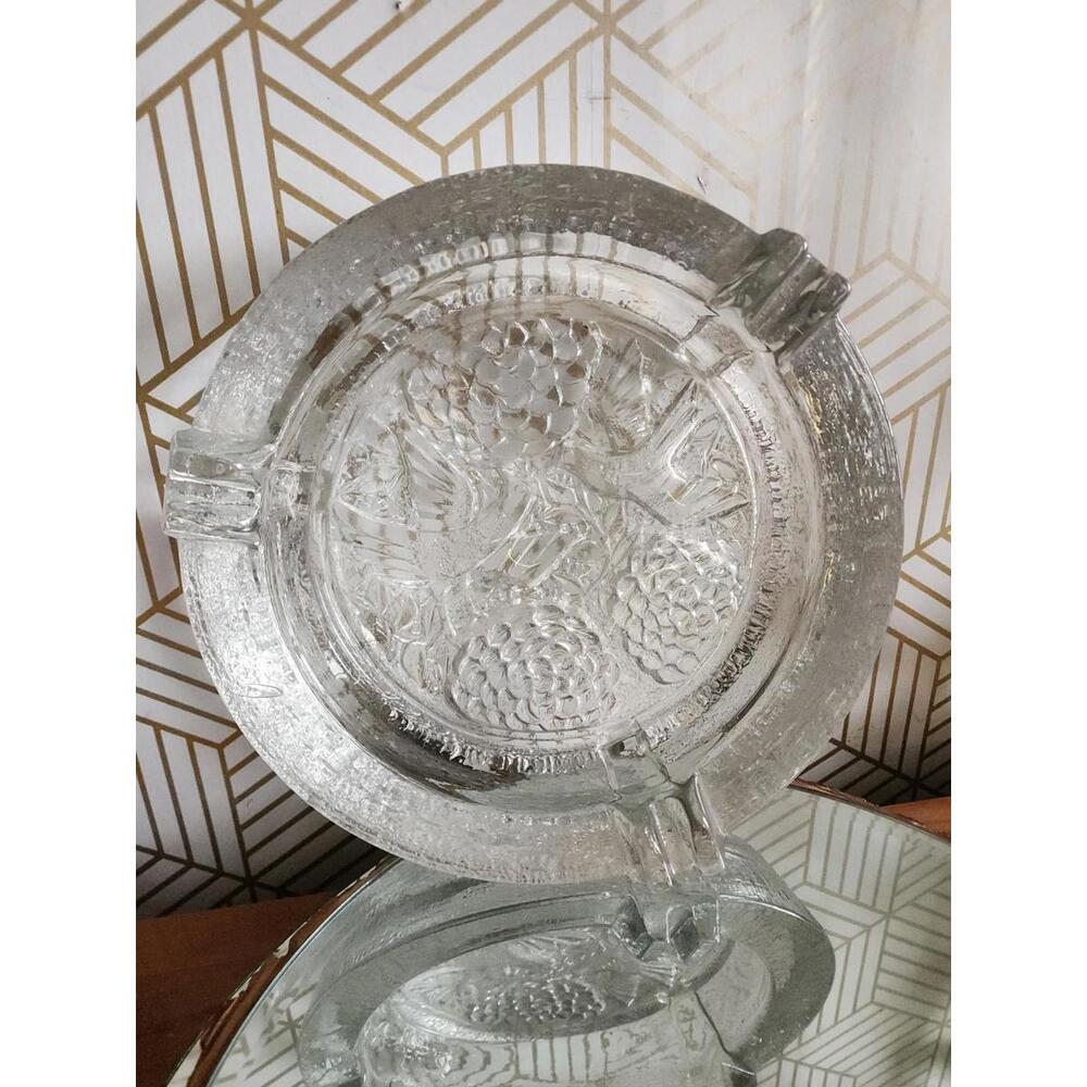 Vintage 11" Blenko Glass Relief Love Birds Oversized Ashtray #7712